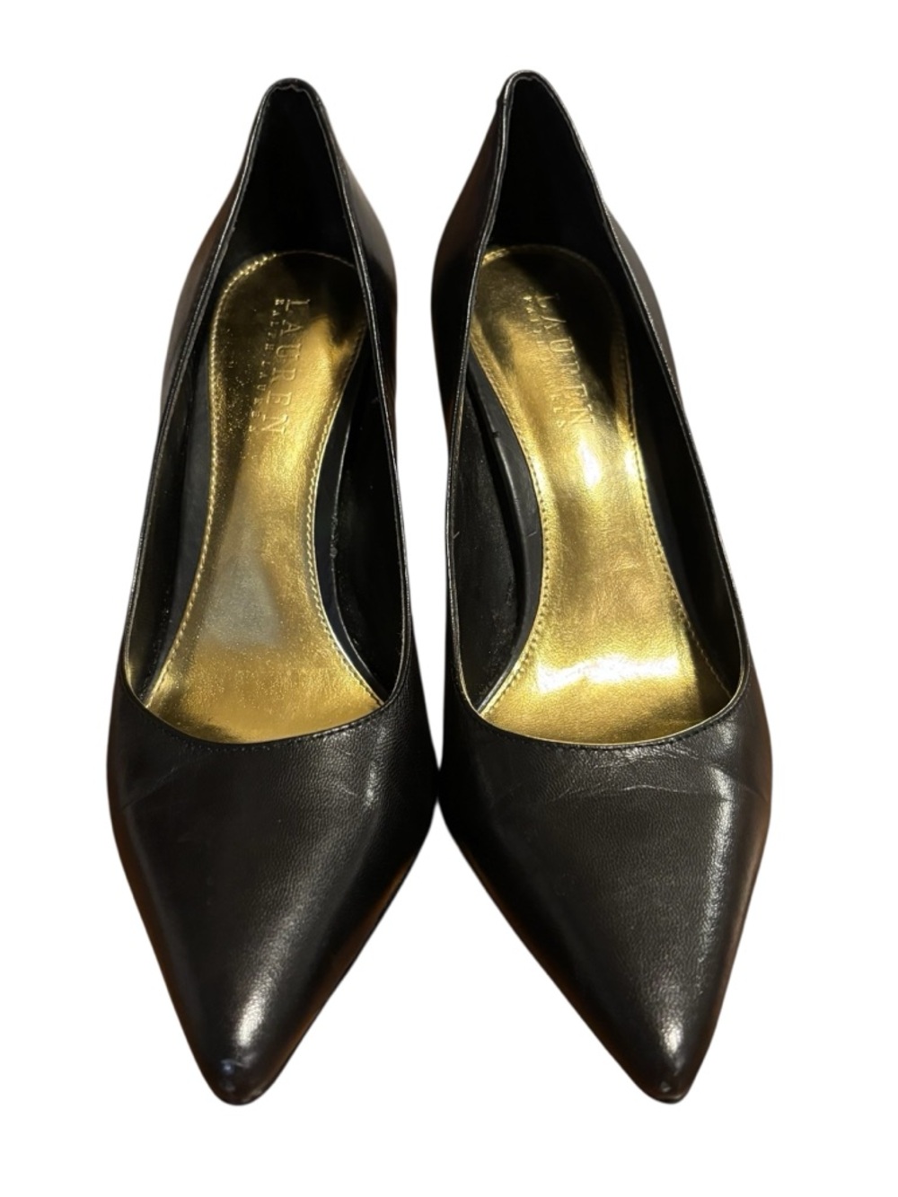 Lauren Ralph Lauren Black Leather Pointed Toe Heels Pumps Size 7.5 B Classic